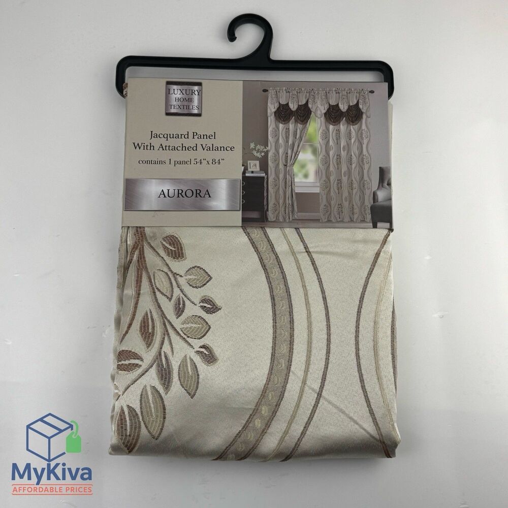 Curtain panel jacquard Aurora with attached valance beige 54 x 84 Luxury Home